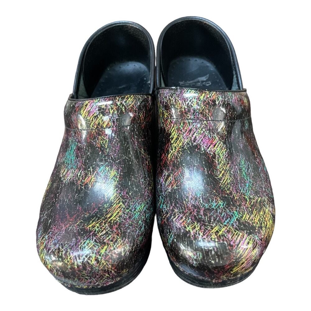 Dansko‎ Black XP Patent Rainbow Scribble Clog Women’s Size 39 Nursing